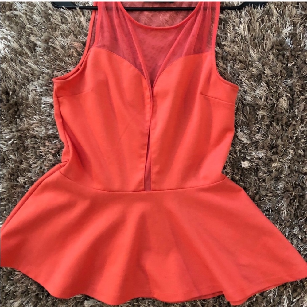 ***Buy 2 for $12*** Coral Mesh Peplum Shirt